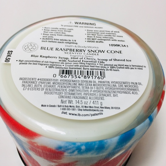 BLUE RASPBERRY SNOW CONE 3 Wick Candle - Picture 3 of 3